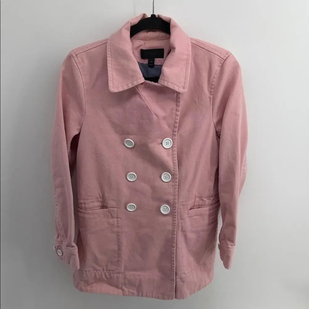 J. Crew cotton twill double breasted partially lined pink pea coat sz 4 - Picture 3 of 7